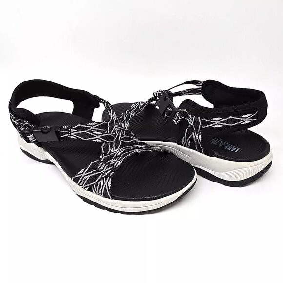 Lake & Trail Julie Sandals Black White Hiking Walking Women's Size 8 - Picture 2 of 12